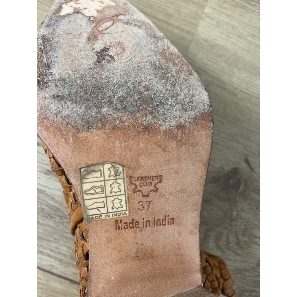 Free People Boho Woven Leather Ankle Boots Women 37 Tan Pointed Toe‎ Block Heel - Picture 12 of 12